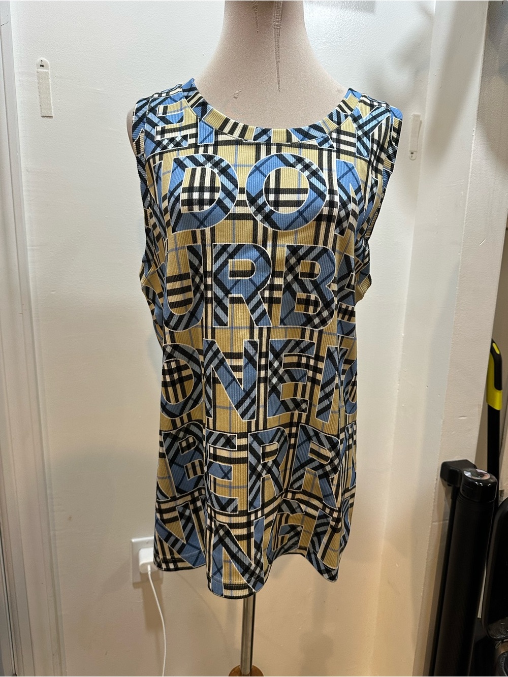 Burberry Blue and Yellow Logo Plaid Sleeveless Tank